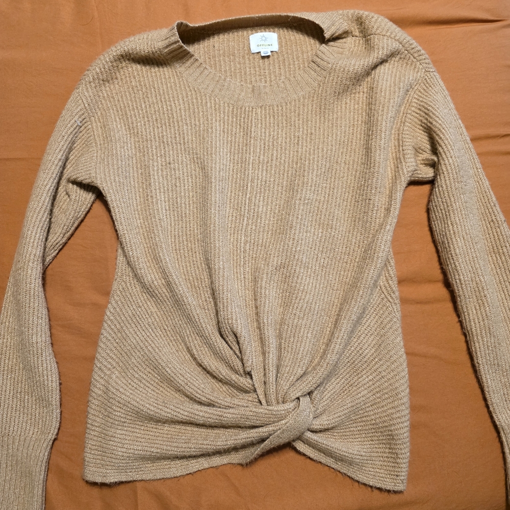 Aerie Cozy Twist Tan Sweater